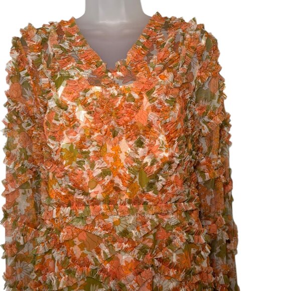 Mac Duggal Cutout Back Lattice Ruffle Floral Midi Dress Size 8 NWT - Picture 3 of 5